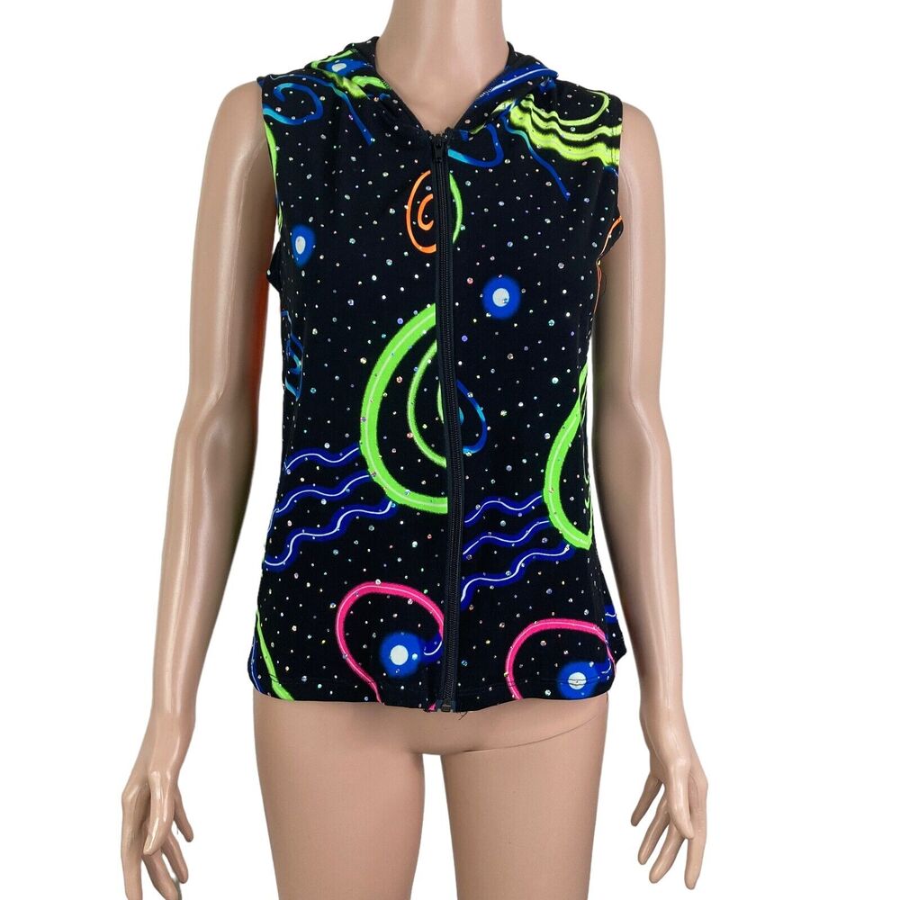 Dansco Fina 70's Psychedelic Hoodie Large Multicolored Sparkle Disco Dance